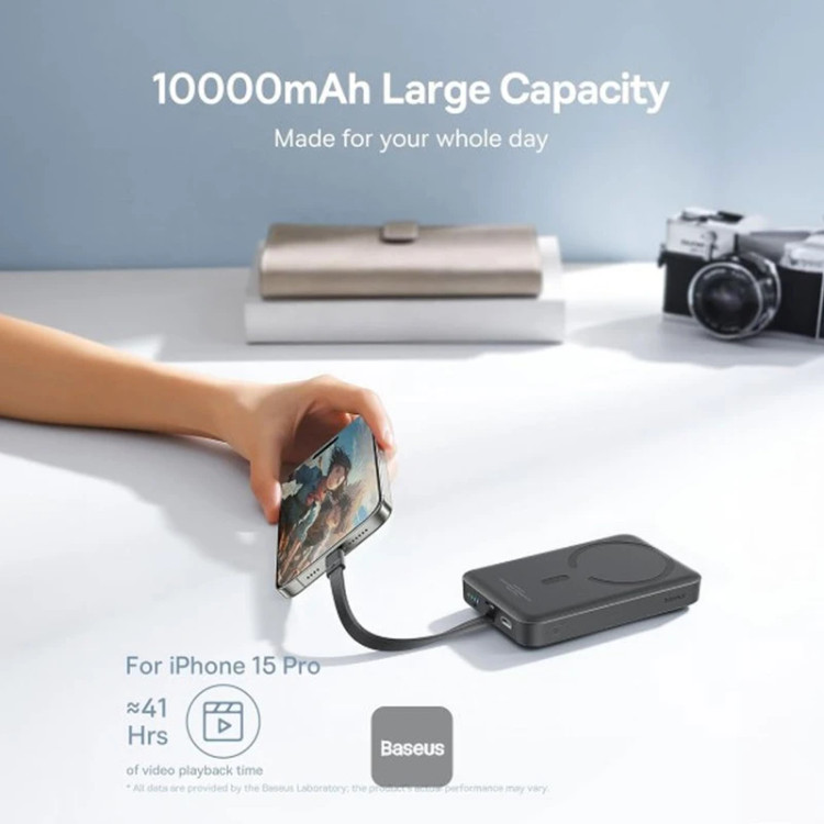 پاوربانک بیسیم 30 وات باسئوس مدل Magnetic Mini ظرفیت 10000 میلی آمپر ساعت