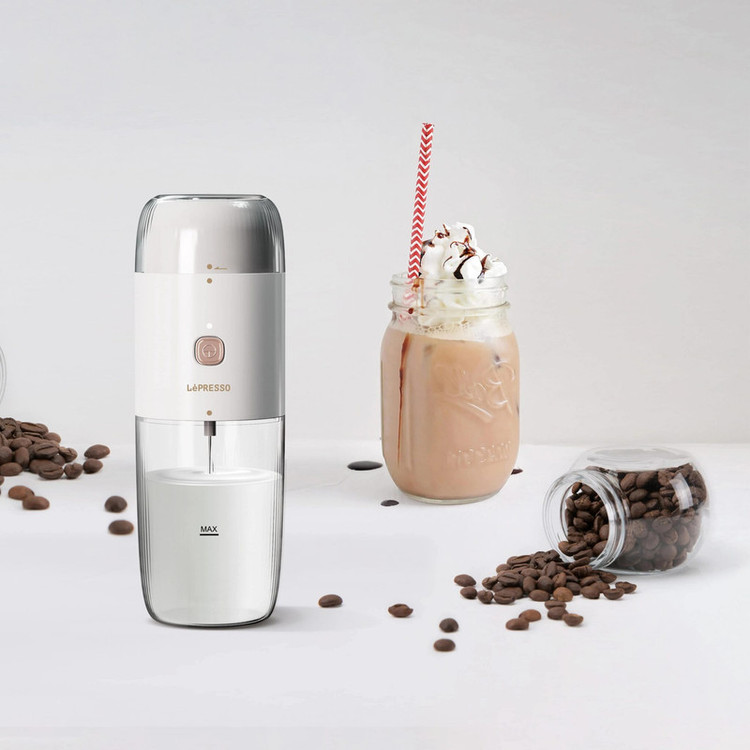 قهوه ساز لپرسو مدل دستگاه دو کاره فوم ساز شیر و آسیاب قهوه لپرسو مدل LePresso LPMFGRWH 2IN1 Portable Milk Frother